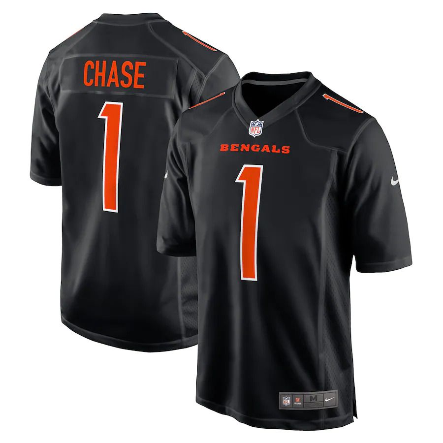 Cheap Men Cincinnati Bengals 1 JaMarr Chase Nike Black Game Fashion NFL Jersey